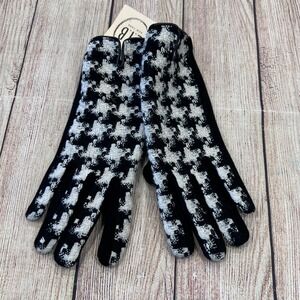 L.I.B. New York Womens Houndstooth Gloves Black White Silver‎ Metallic Tech
